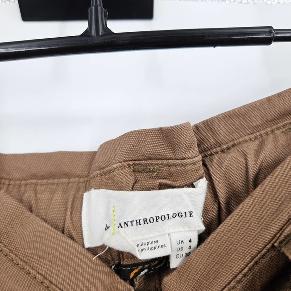 Anthropologie Pants Brown Ellie Embroidered Utility Straight Leg Cropped Size 0 - Picture 3 of 8